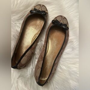 Coach Dottie Classic Tan Loafers with Black Bow Accent